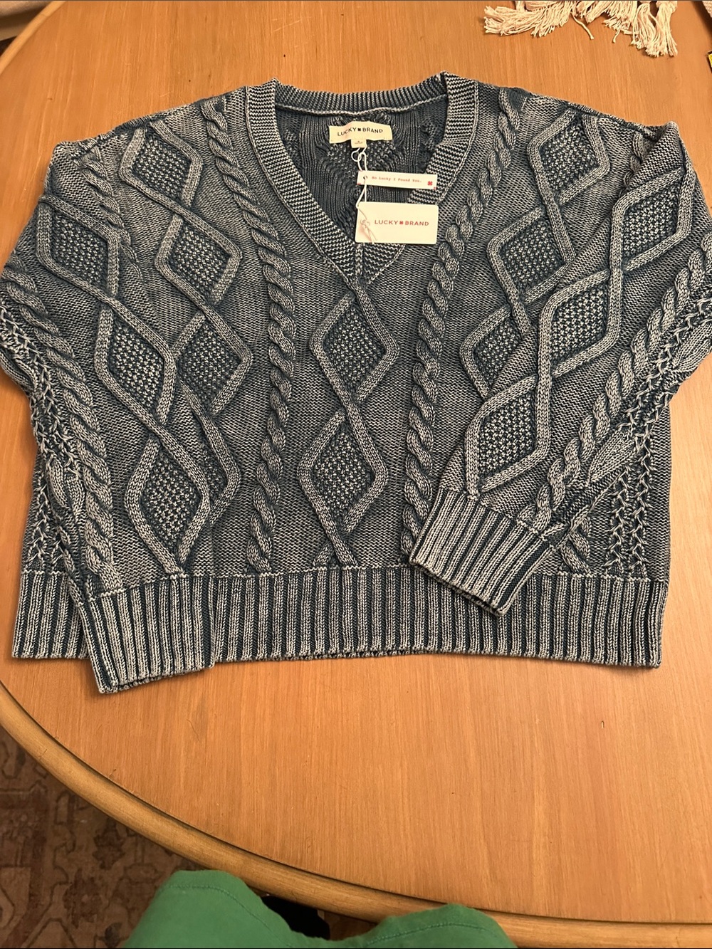 Lucky Brand Women's Indigo Cable Knit V-Neck Sweater
